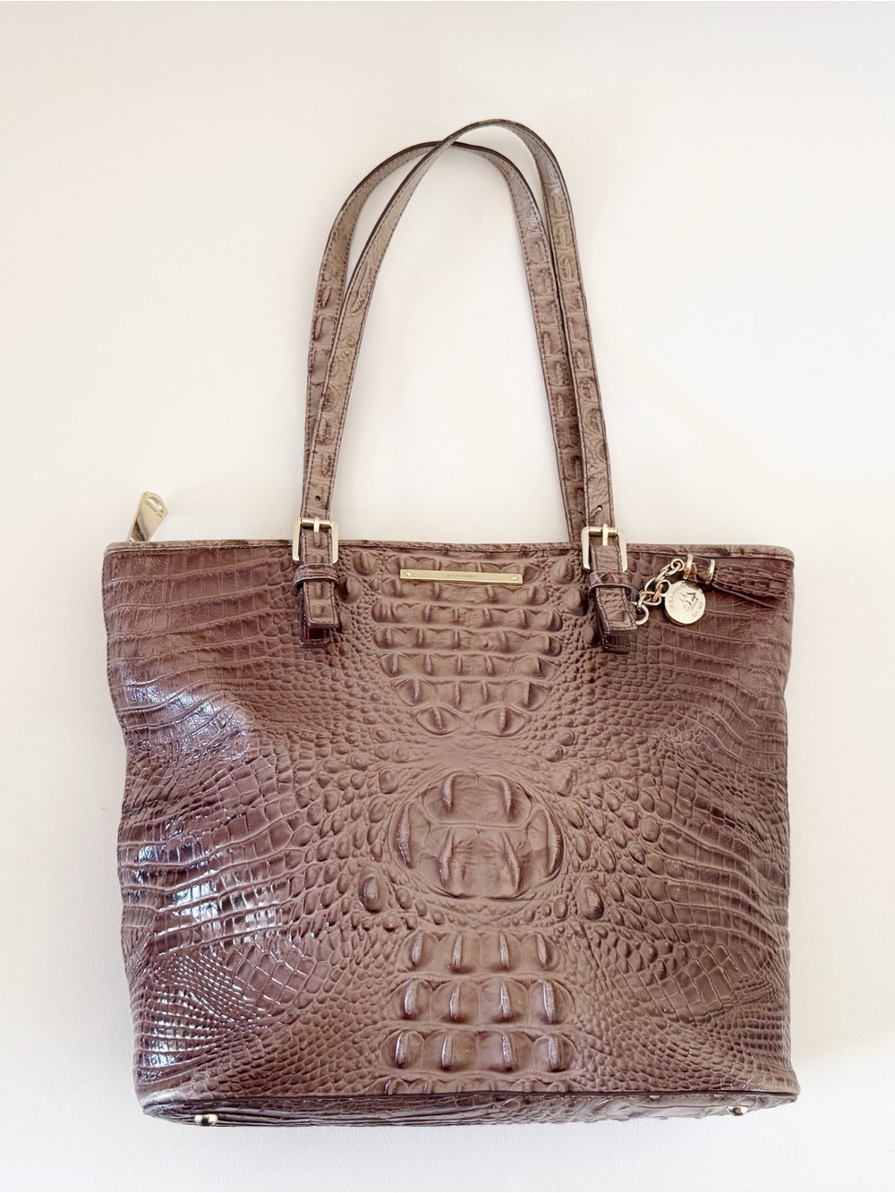 Brahmin Tote Bag Asher Croc-Embossed Leather Taupe Tan Large